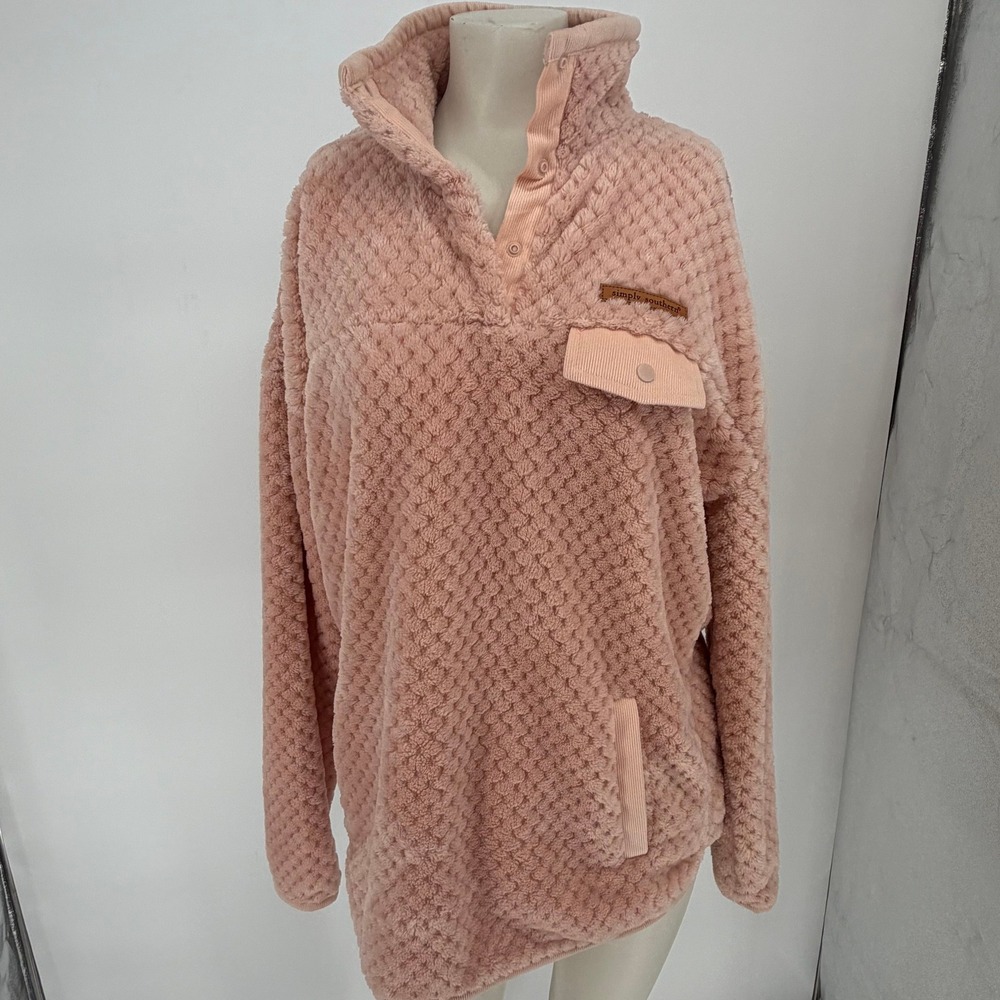 Simply Southern Peach Pink Popcorn Sherpa Fleece Quarter Snap Pullover Medium